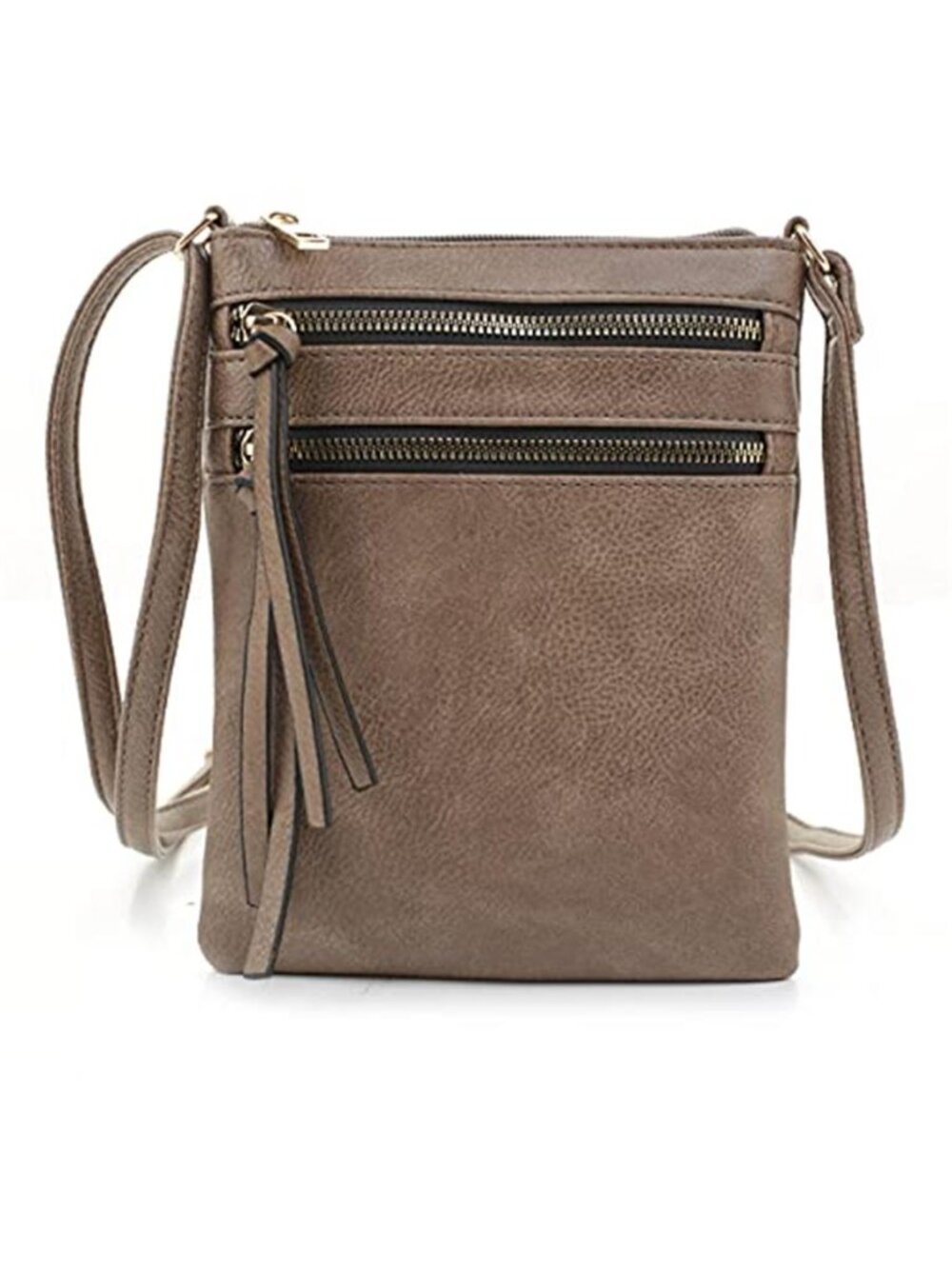 Womens PU Leather Crossbody Bag Double Zip Shoulder Purse Adjustable Strap